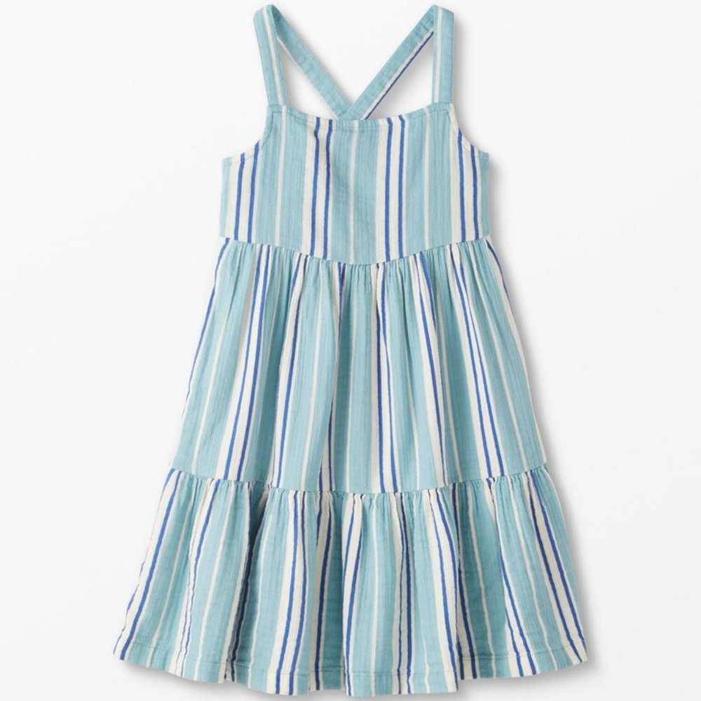 Hanna Andersson Sleeveless Print Muslin Twirl Dress Bold Blue stripe 4 NEW